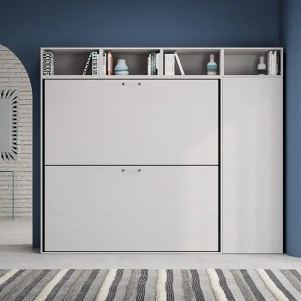 Letto doppio a scomparsa Kando comp.I con materassi bianco frassino