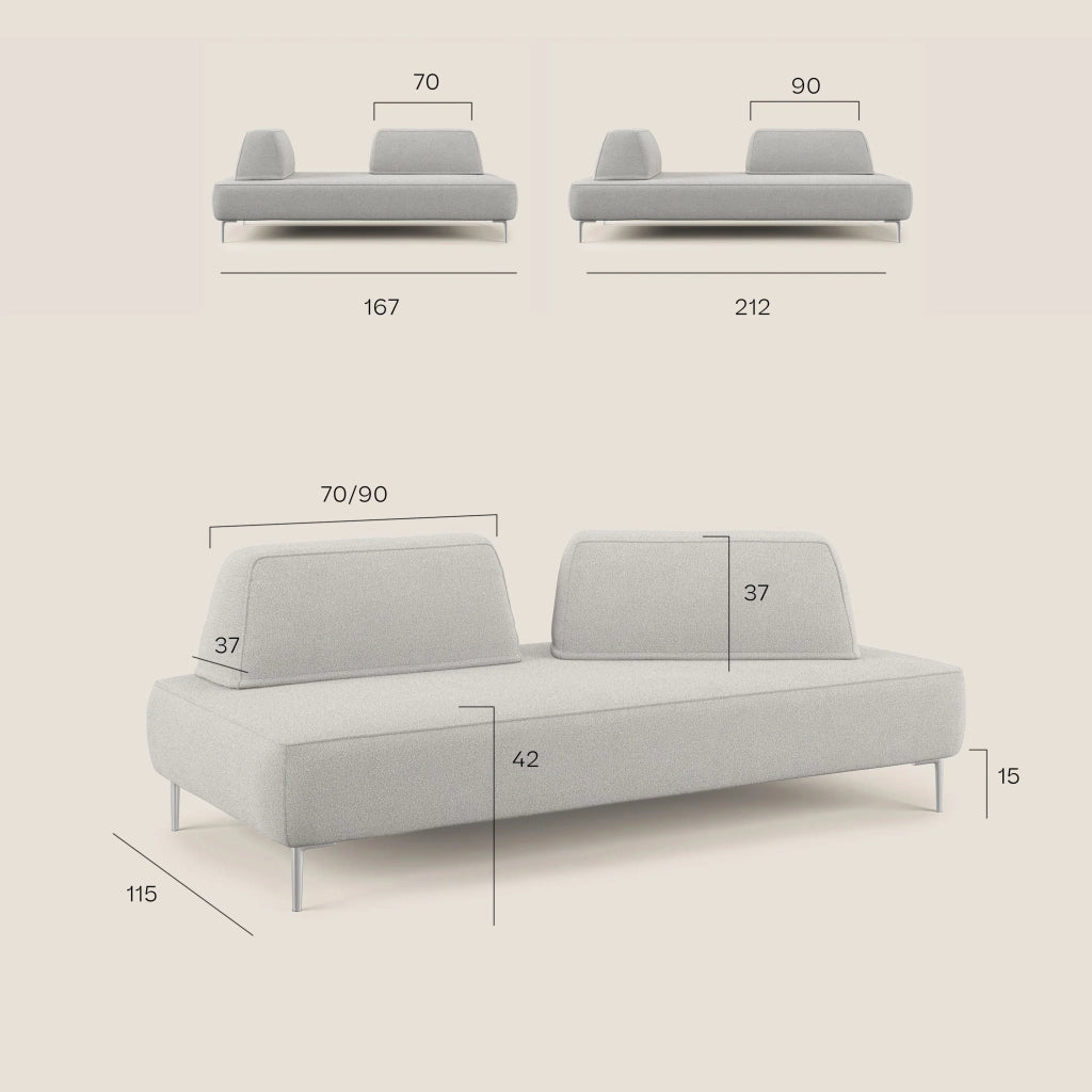 Newton Divano modulare con schienali movibili T07 167 cm bianco