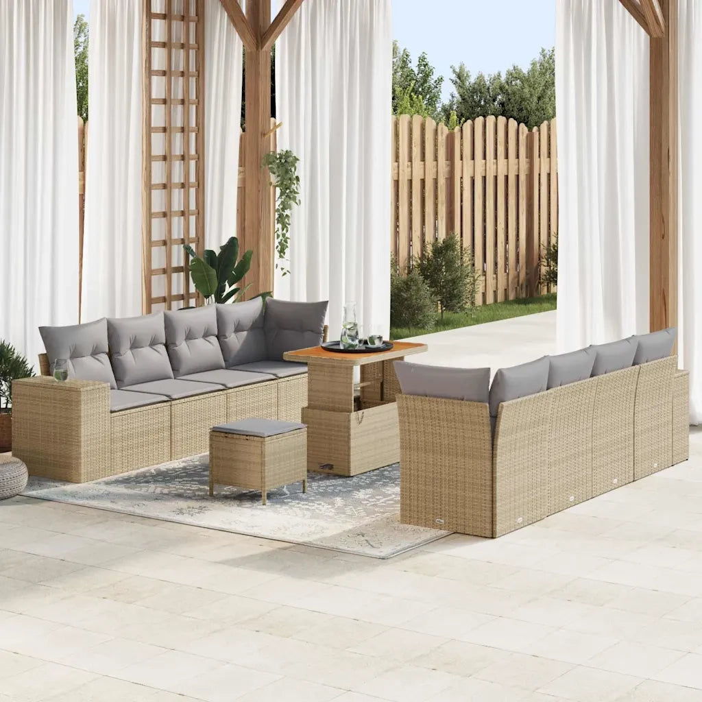 Set Divano da Giardino con cuscino 11 pcs Beige polyrattan