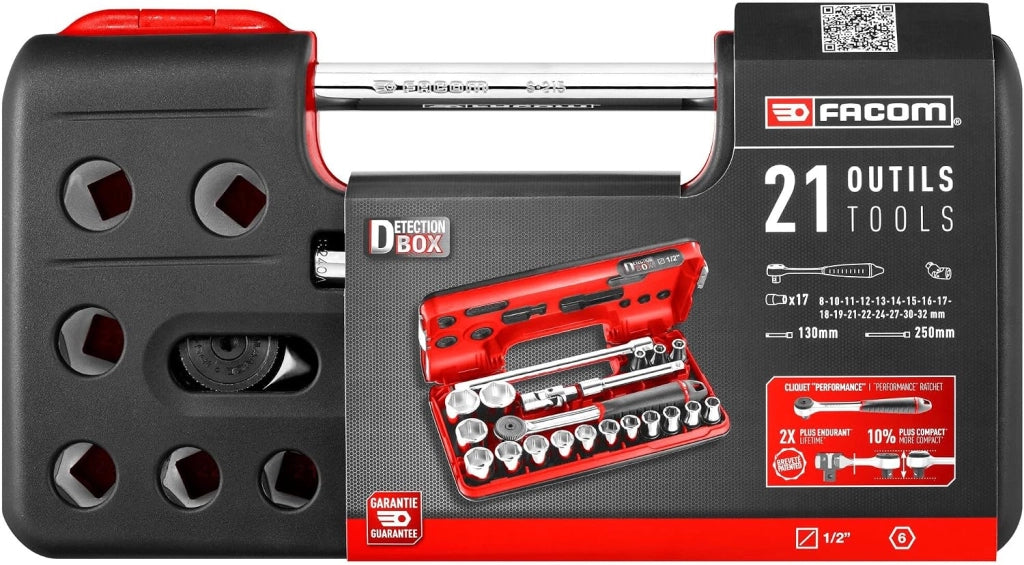 FAC30972 - Set di 21 cricchetti impermeabili e bussole 1/2 esagonali metriche 161DBOX1PB