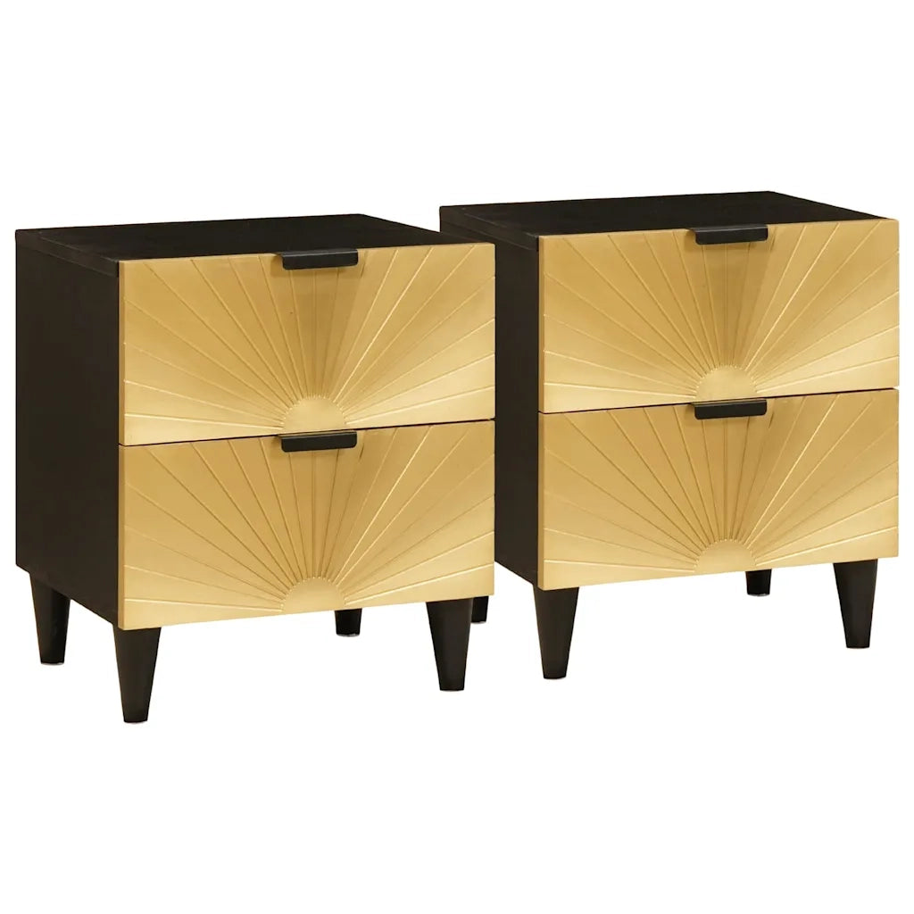 Set di 2 Comodini | Armadio da Notte | Mobiletto da notte Nero e Oro 40 x 33 x 46 cm