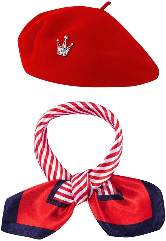 Set di cappelli a tema 3 pezzi - Cappello francese - Sciarpa - Corona - Accessori di costume - Decorazioni da tema