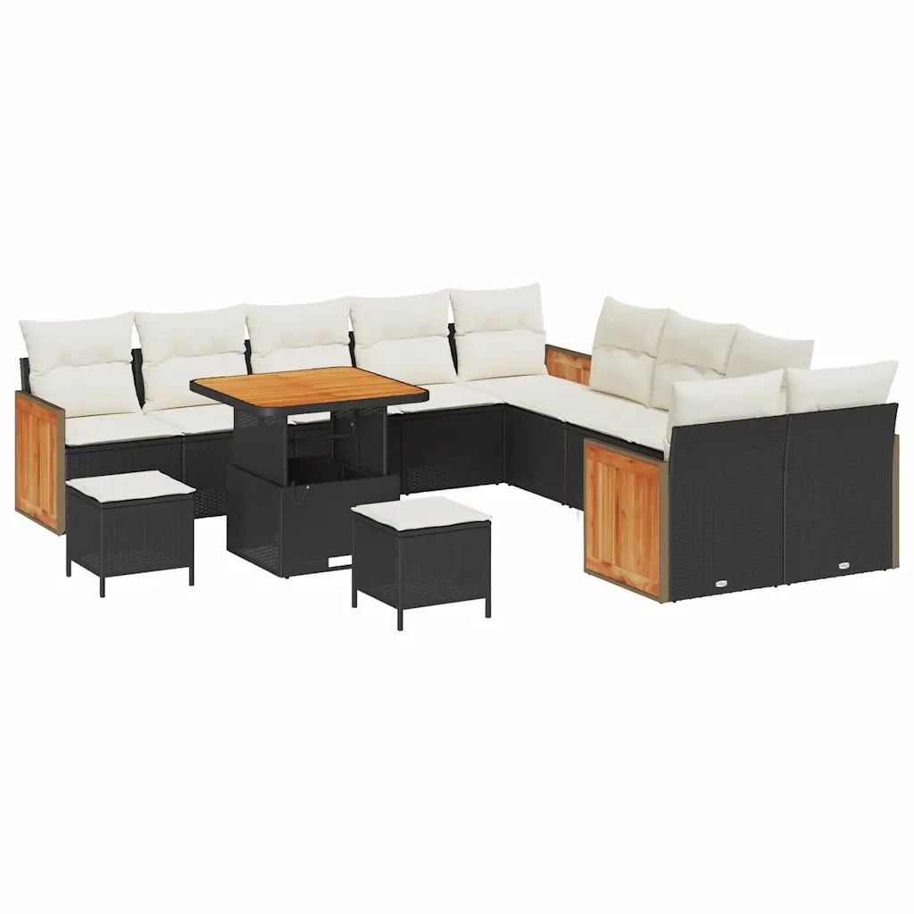 Set Divano da Giardino con cuscino 13 pcs Nero e Crema