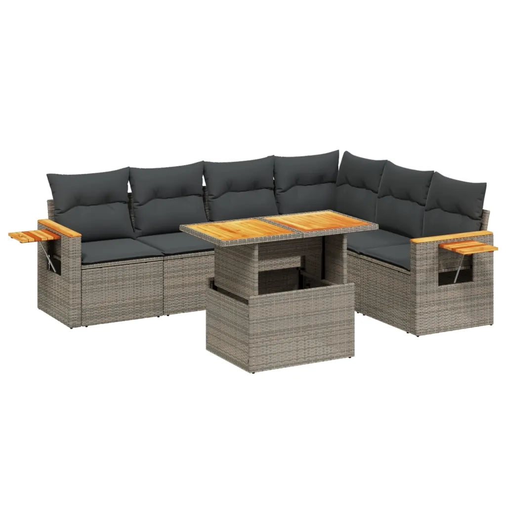 Set Divani da Giardino 7 pz con Cuscini Grigio in Polyrattan