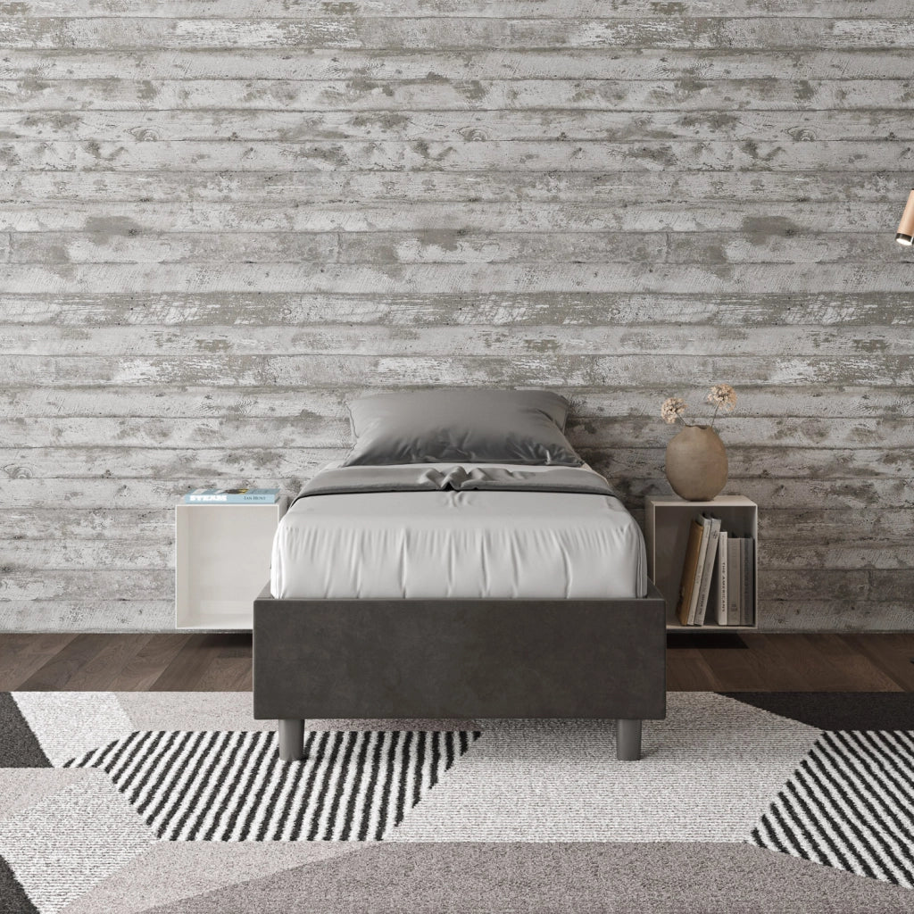 BS COM Letto singolo contenitore imbottito 90x210 microfibra grigio