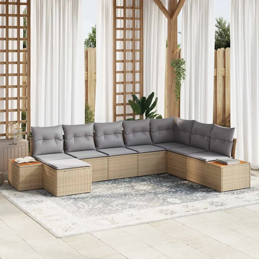 Set Divano da Giardino 9 pcs Beige e Grigio Chiaro Polyrattan