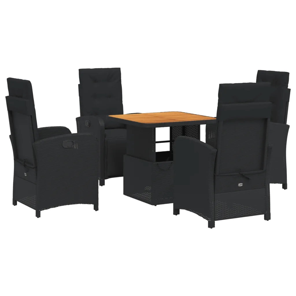 Set da Pranzo da Giardino 5 pz Nero con Cuscini in Polyrattan 3277328