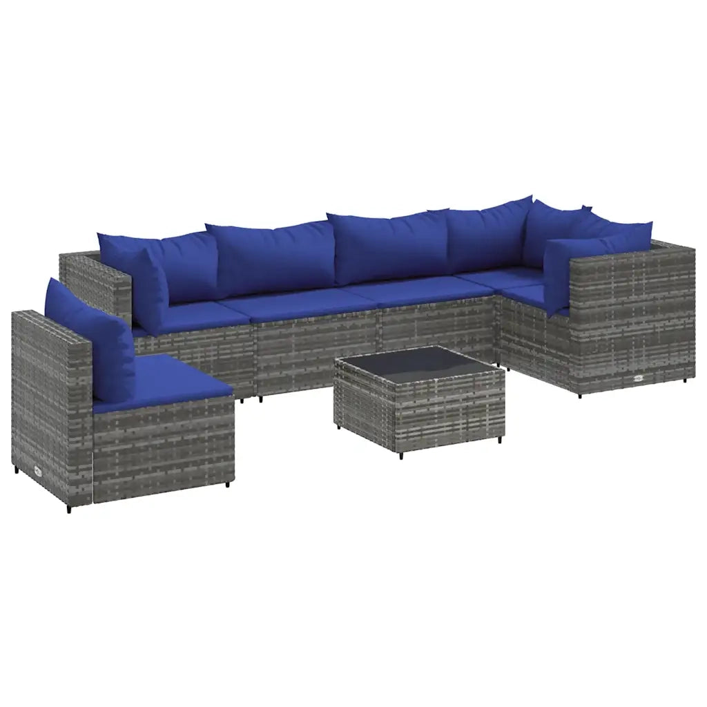 Set Divani da Giardino 7 pz con Cuscini in Polyrattan Grigio 3308183