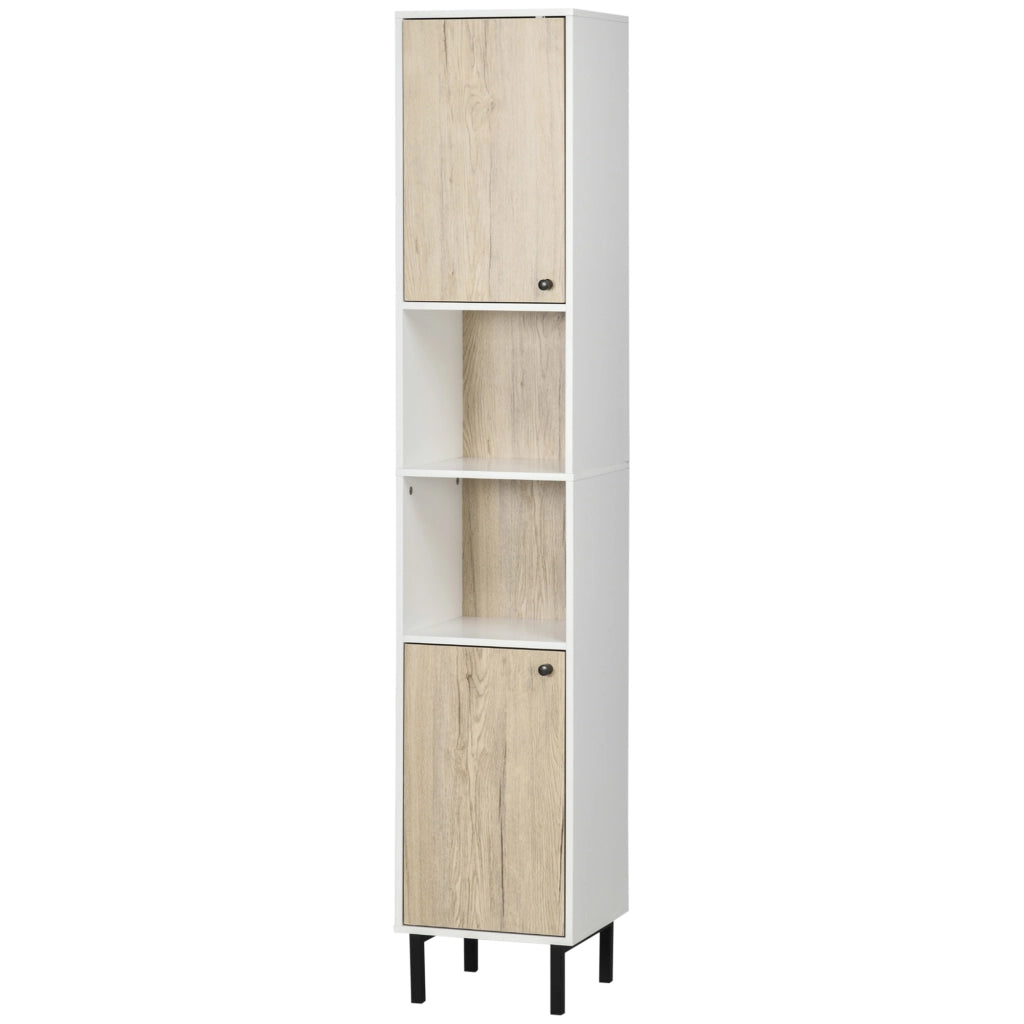 Colonna da Bagno con 6 Compartimenti ¨C Minimal ¨C 31.5x30x169 cm Bianco e Rovere