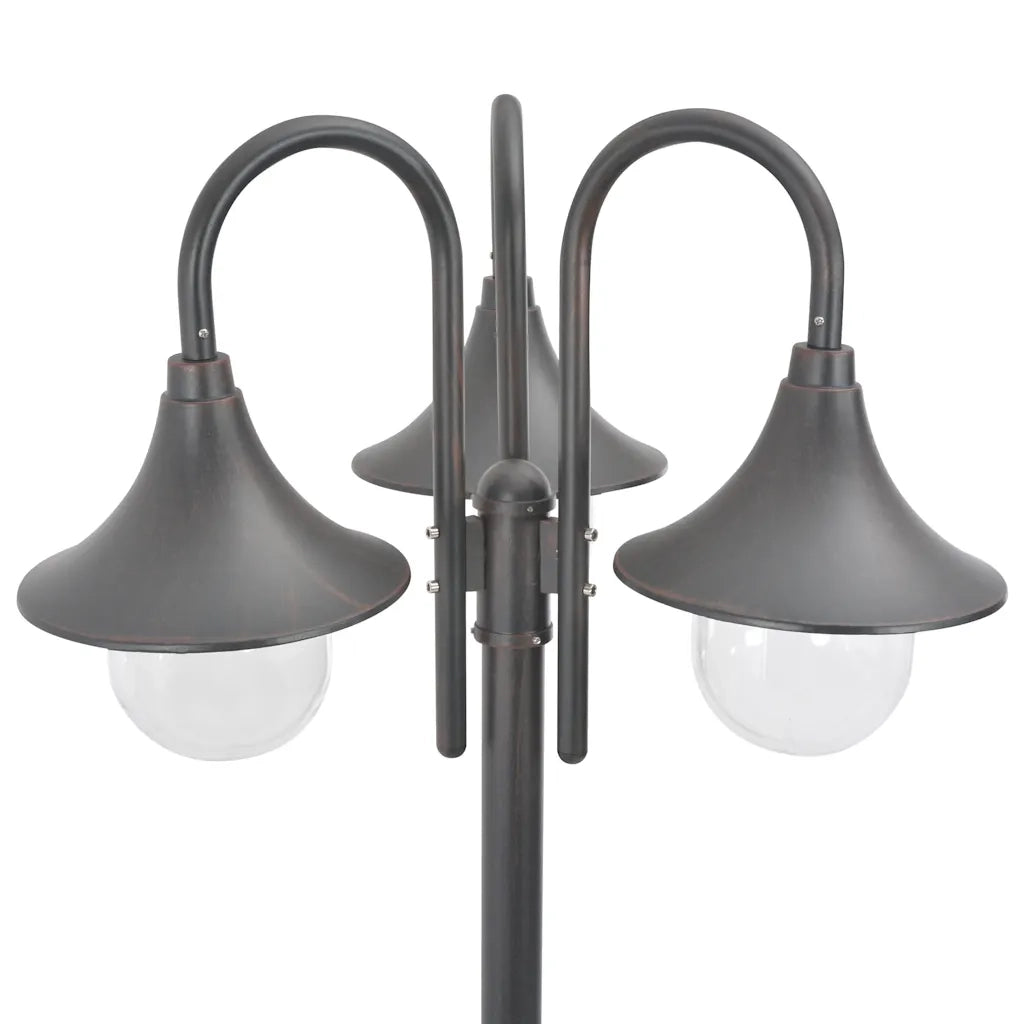 Lampione da Giardino E27 220 cm Alluminio 3 Lampade Bronzo cod mxl 70836