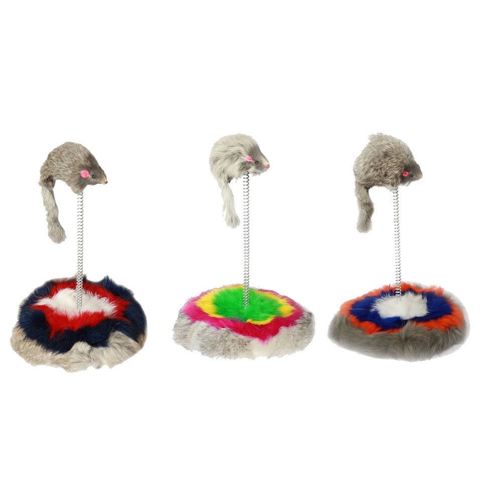 Trade Shop - Gioco Con Pupazzo Topo Palestra Per Gatto Topolino Peluche Gatti Base Con Molle -