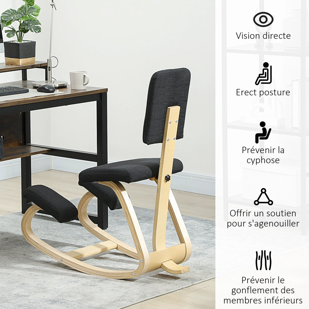 Sedia a ginocchia ergonomica in legno con schienale ¨C zephmum ¨C nero