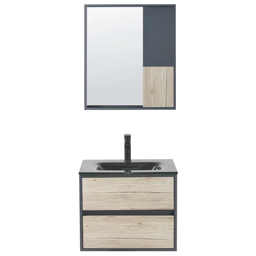 Set di mobili da bagno in 4 pezzi in MDF grigio 60 cm mobiletto in ceramica con specchio
