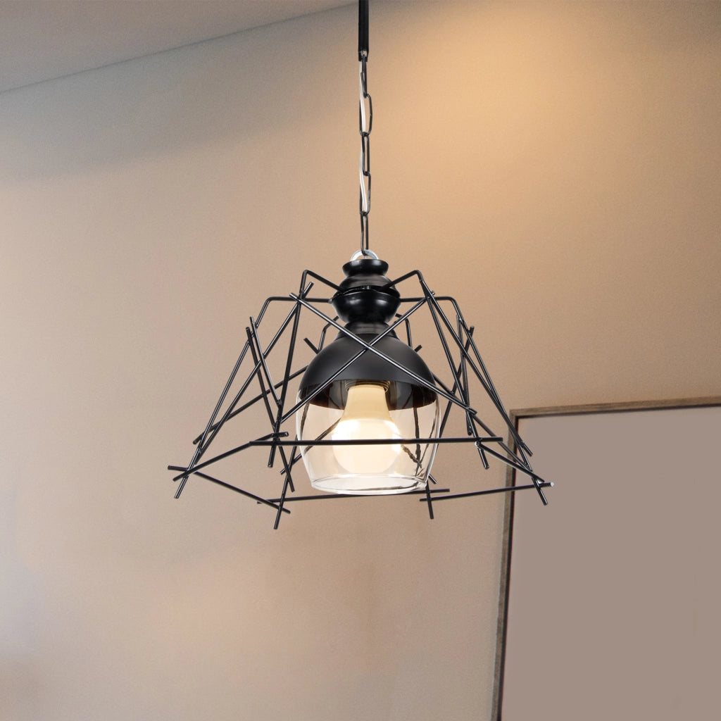 Lampada a Sospensione 'Bedford' con Paralume in Metallo Effetto Filo Spinato - Nero [lux.pro]