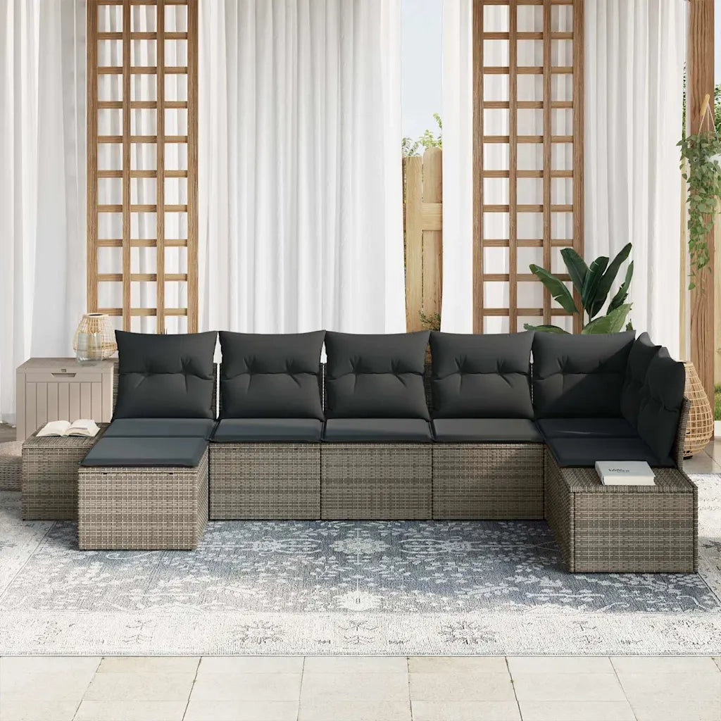 Set Divano da Giardino con cuscino 7 pcs Grigio polyrattan 3347149