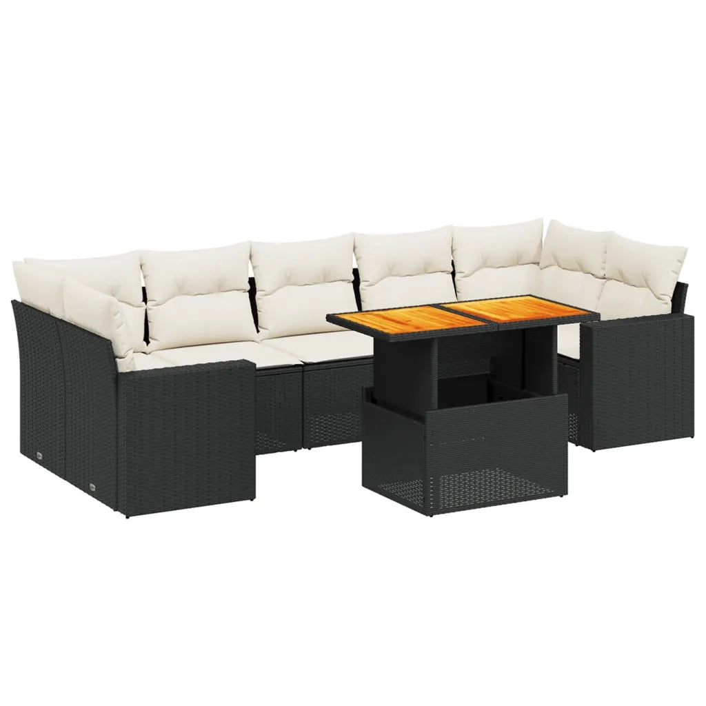 Set Divani da Giardino con Cuscini 8 pz Nero in Polyrattan