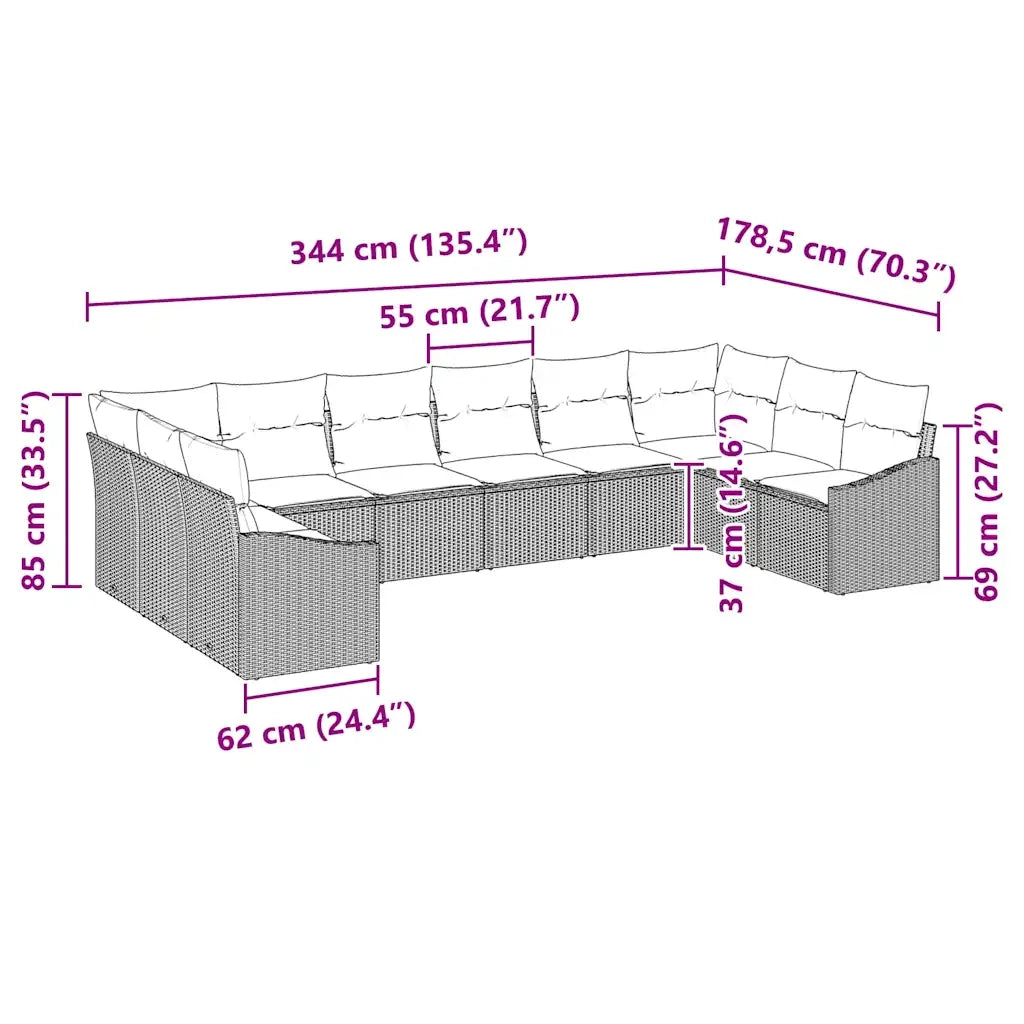 Set di divani con cuscino 10 pcs Nero polyrattan 3346897
