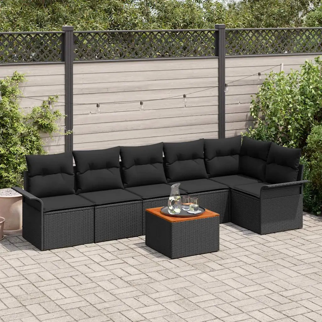 Set Divano da Giardino con cuscino 7 pcs Nero polyrattan