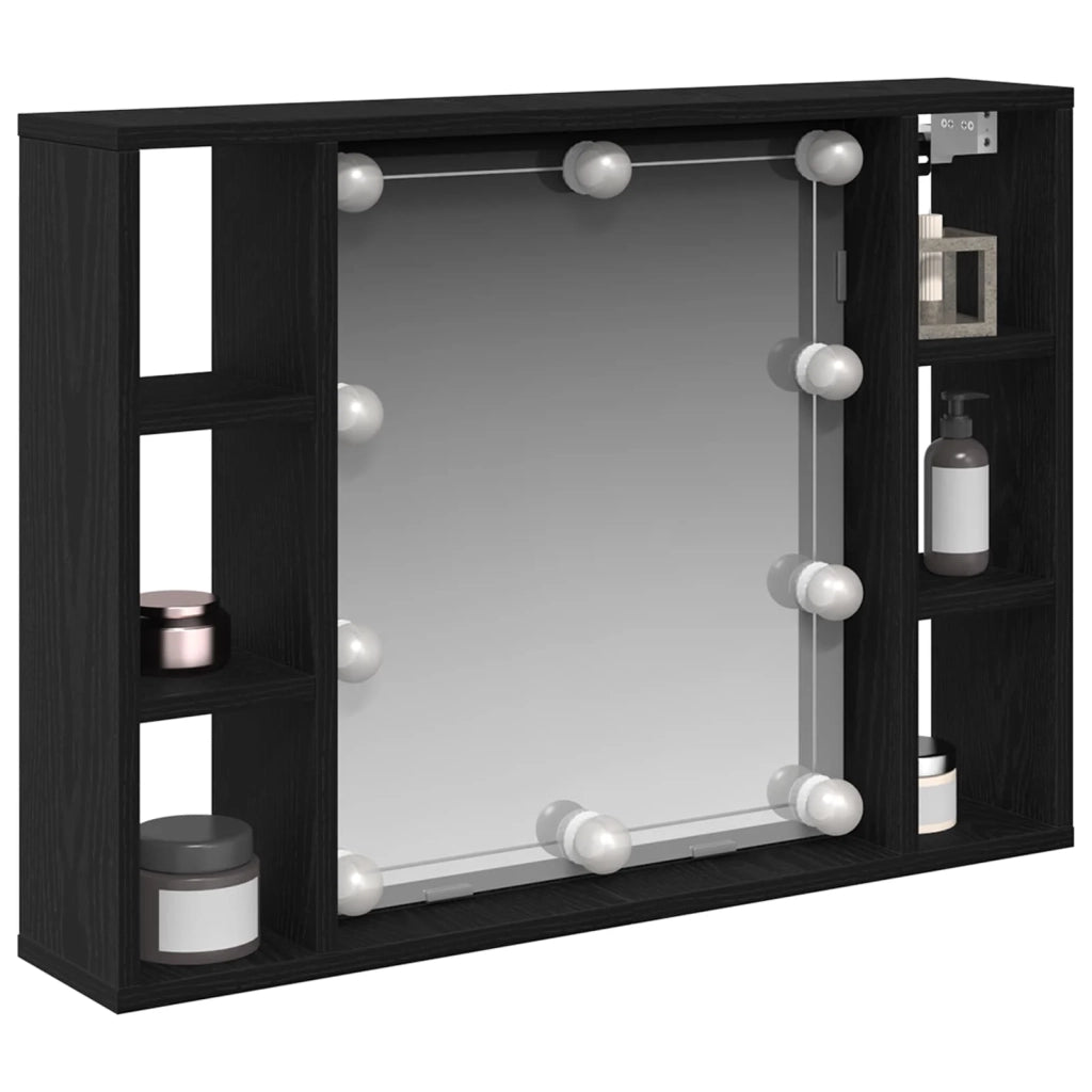 Mobiletto per specchio con specchio-Armadietto a Specchio Rovere Nero 76 x 15 x 55 cm