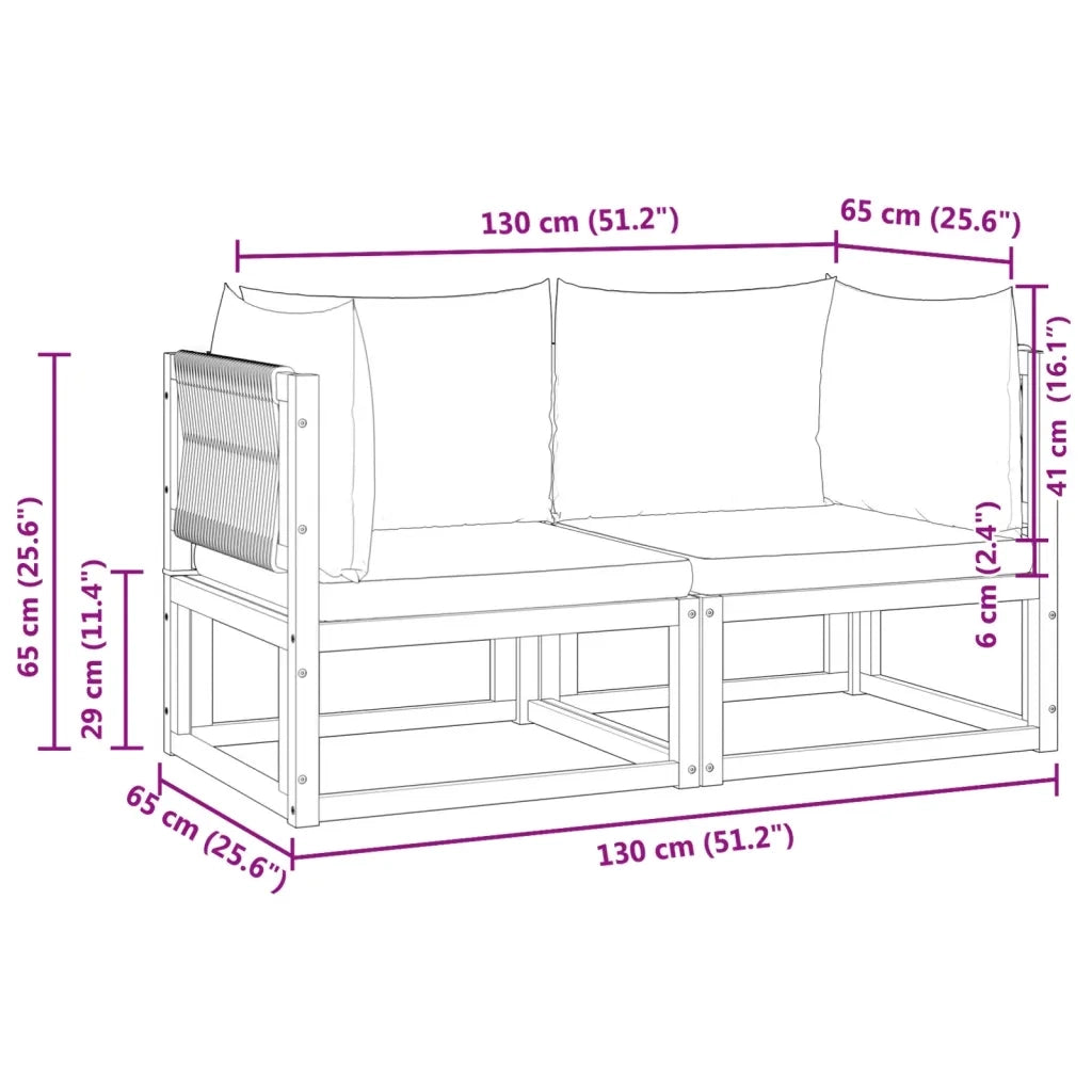 Divani da Giardino Angolari con Cuscini 2 pz in Legno di Acacia e Corda 3278853
