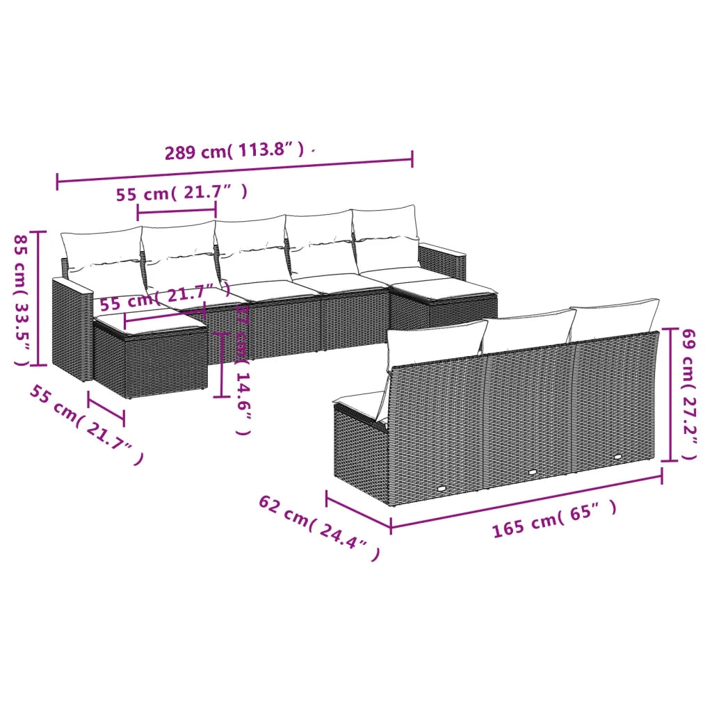 Set Divano da Giardino 10 pz con Cuscini Beige in Polyrattan 3258790