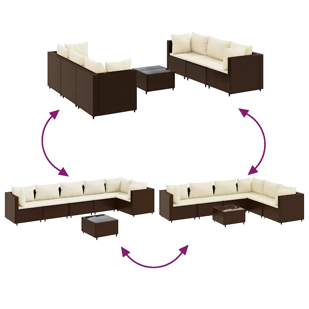 Set Divani da Giardino 7 pz con Cuscini in Polyrattan Marrone 3308145