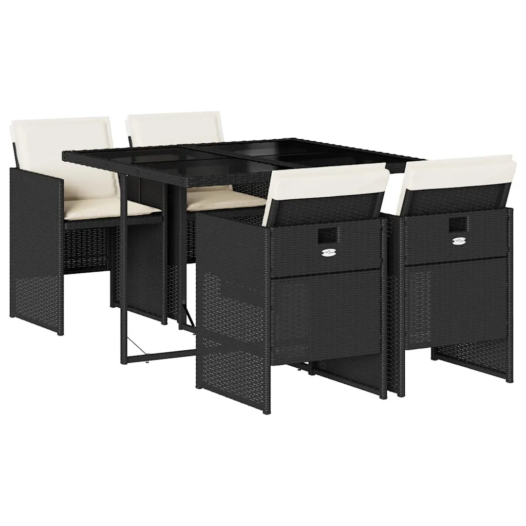 Set da Pranzo da Giardino 5 pz Nero con Cuscini in Polyrattan 3210534