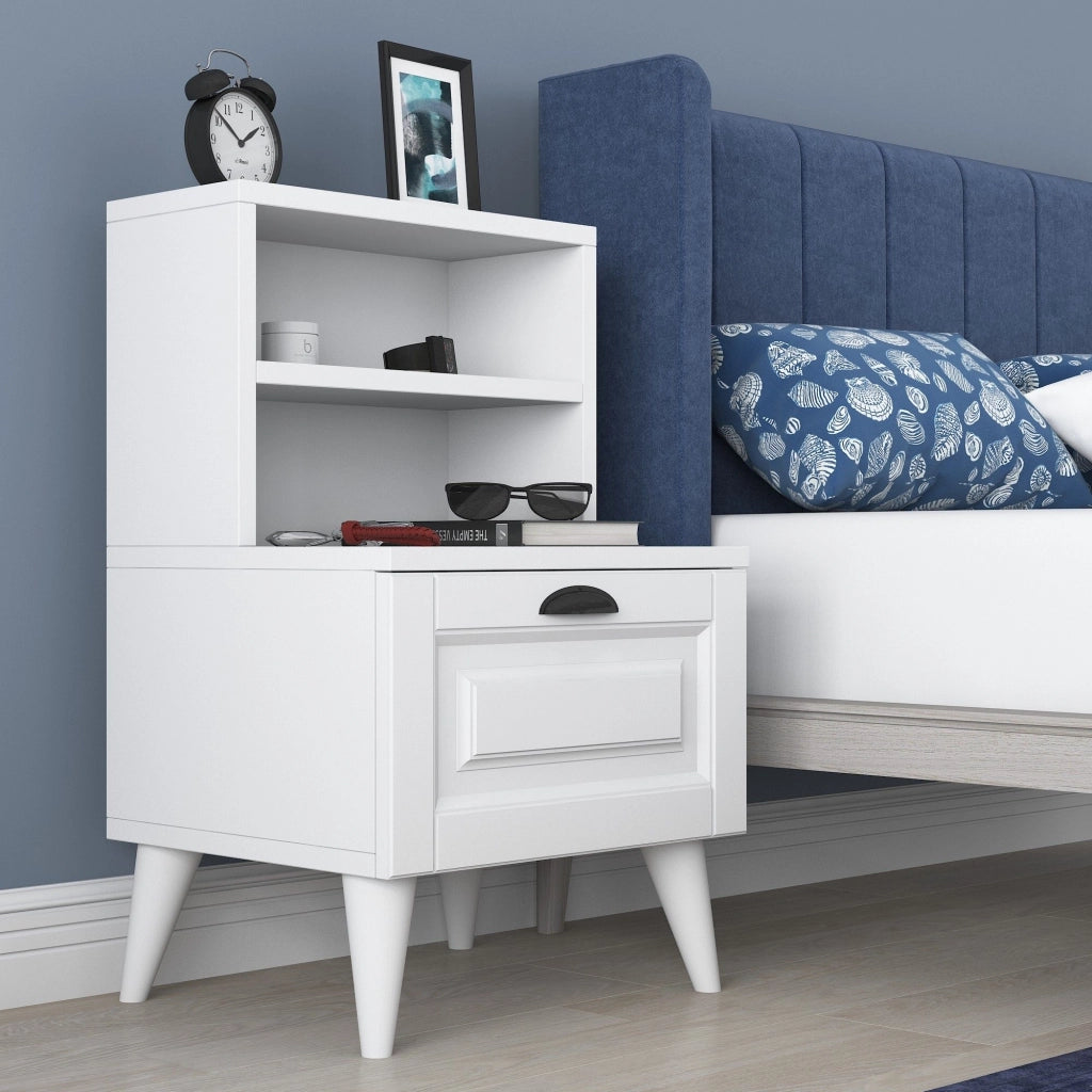 Offagna, Comodino un Ripiano, 45x40x74h cm Bianco