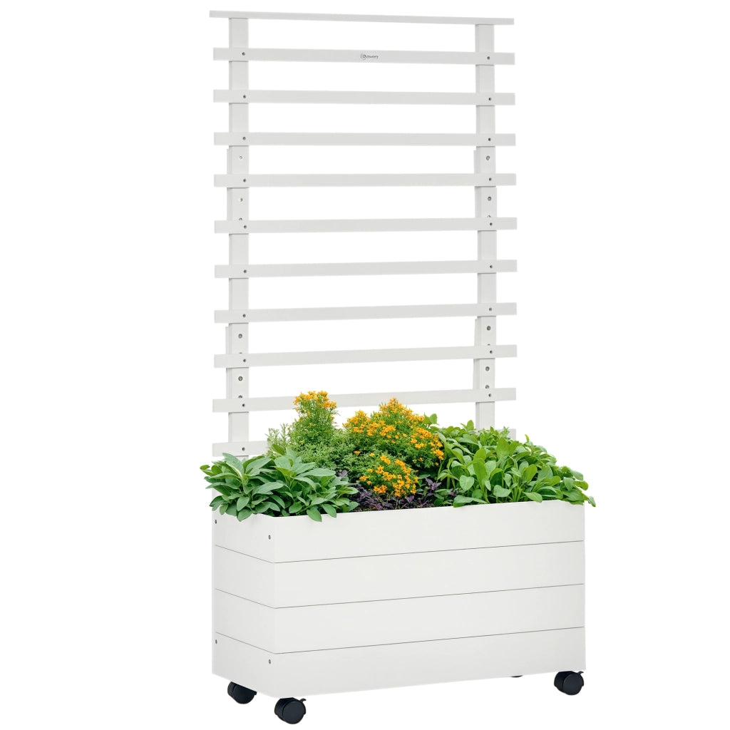 Fioriera con Spaliera su Ruote ¨C Xylo ¨C Legno Naturale Bianco 76x30x155 cm