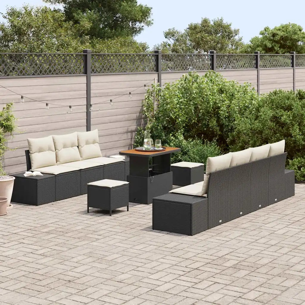 Set Divano da Giardino con cuscino 10 pcs Nero polyrattan 3362750