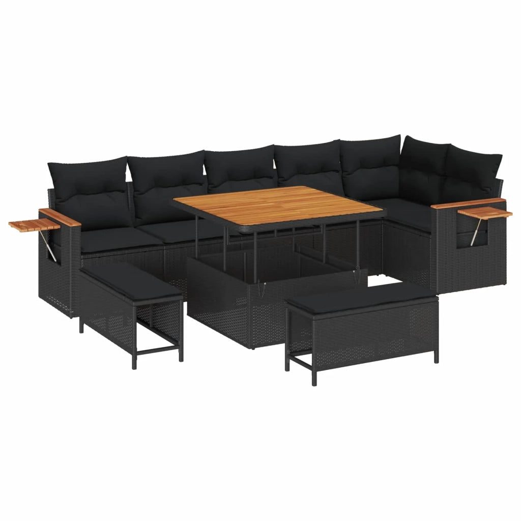 Set Divano da Giardino con cuscino 9 pcs Nero