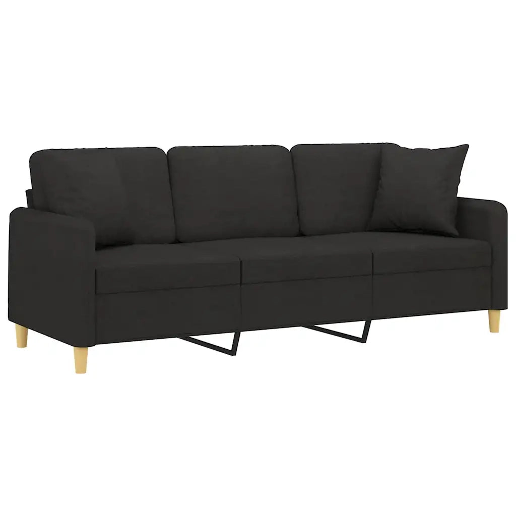 Divano | Divano da soggiorno | Sofa a 3 Posti con Cuscini Nero 180 cm in Tessuto