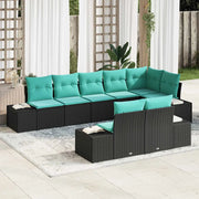 Set Divano da Giardino 8 pz Nero e Turchese Poly Rattan 3355785