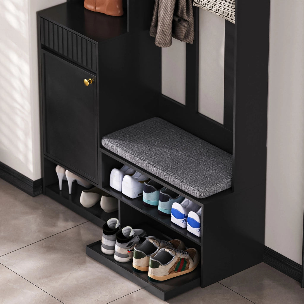 GARDEROBA DA INGRESSO con panca e 4 ganci 100x180x35 cm Nero