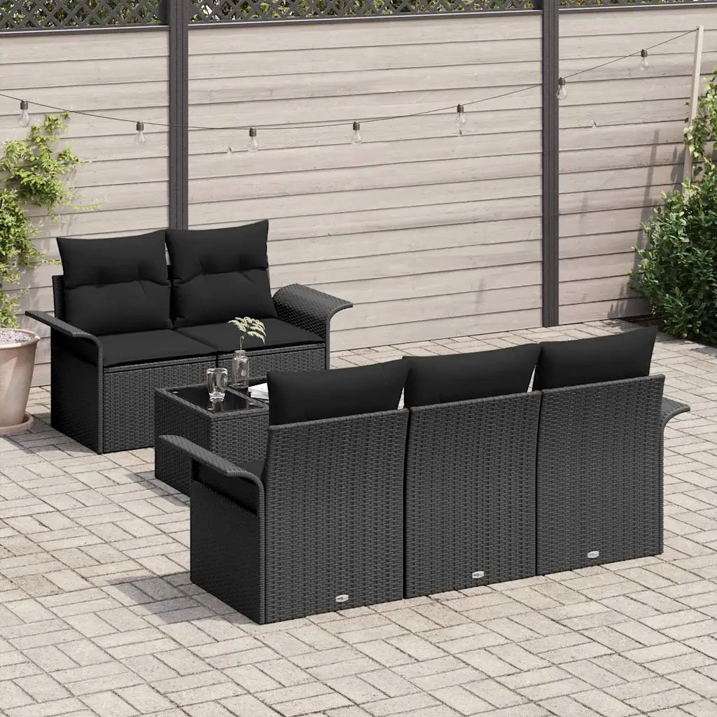 Set di divani con cuscino 6 pcs Nero polyrattan 3345243