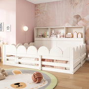 Letto a pavimento per bambini 140x200 cm con barriera, porta e scaffale