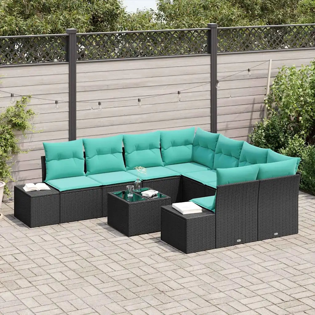 Set Divano da Giardino 9 pz Nero polyrattan 3347006