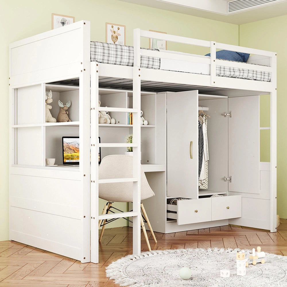Letto a soppalco - Xylo - 90x200 cm bianco con scrivania
