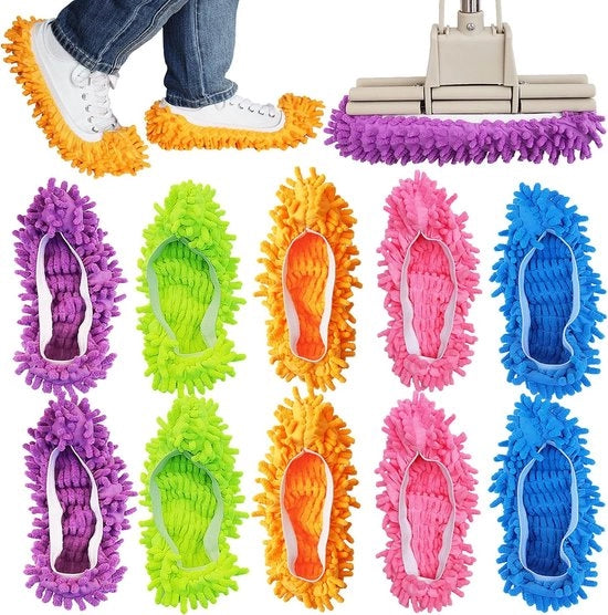 10 pezzi di copri scarpa in tessuto, pantofole lavabili per scarpe per pulire pavimenti, asciugamani in microfibra riutilizzabili per pulire casa, ufficio, bagno, cucina (5 paia)