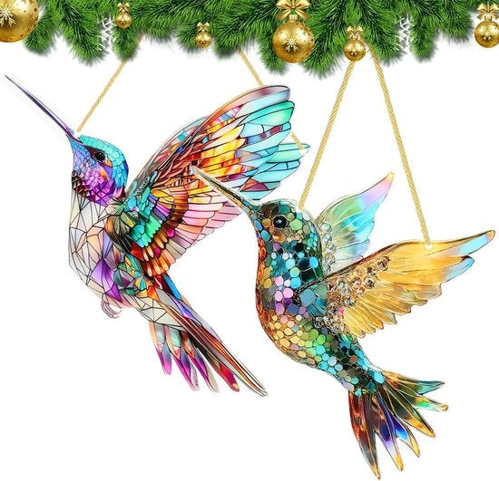 Due pezzi - ombrellone per finestra a forma di colibrì, multicolore, per vacanza e Natale - Decorazioni appese per esterno, giardino e giardino - Ombrelloni multicolori a forma di colibrì per finestre