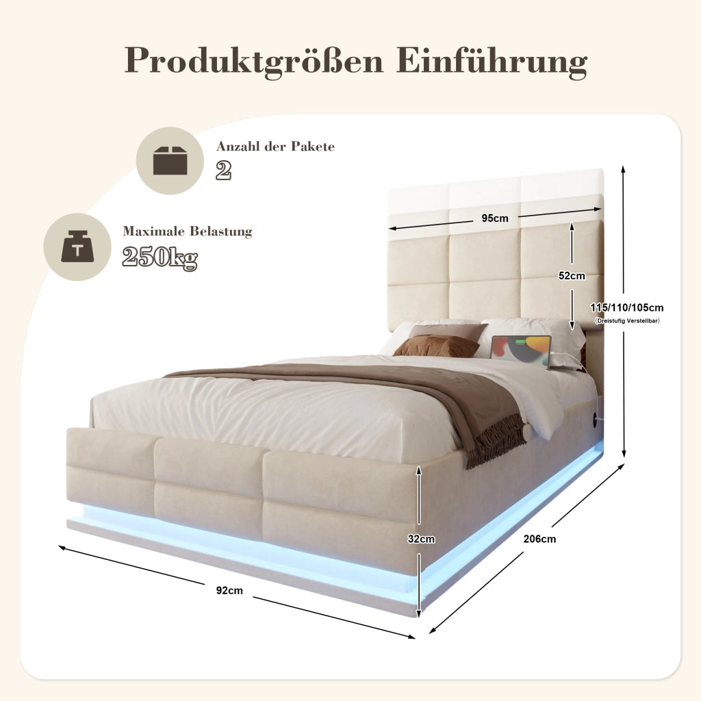 letto in velluto beige 90 x 200 cm