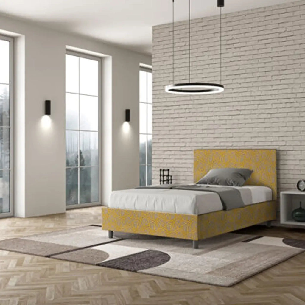 Letto una piazza e mezza contenitore imbottito 120x210 tessuto Era 6 giallo Adele