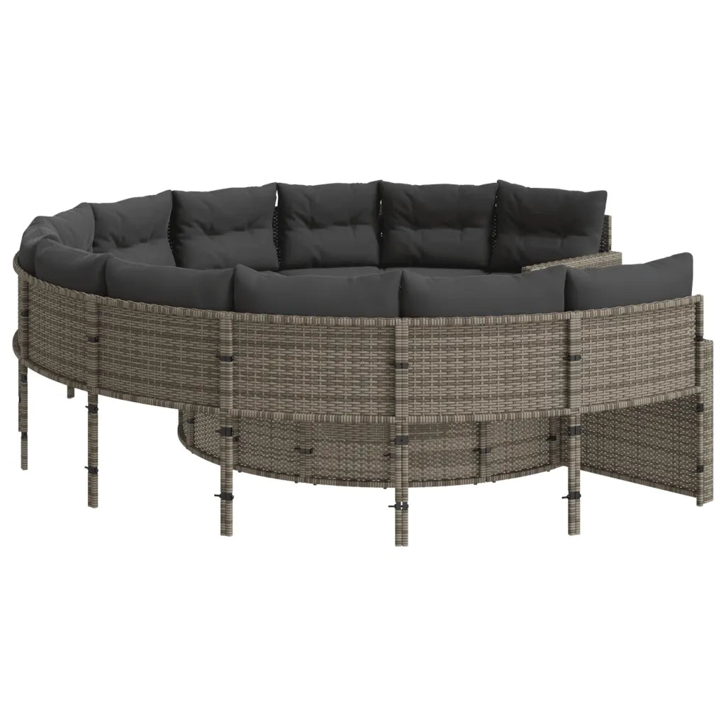 Divano da Giardino Tavolo e Cuscini Circolare Grigio Polyrattan 3318536