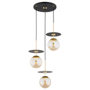 Lampada sospensione moderna nero oro sfere ambra 3xE14 Alfa