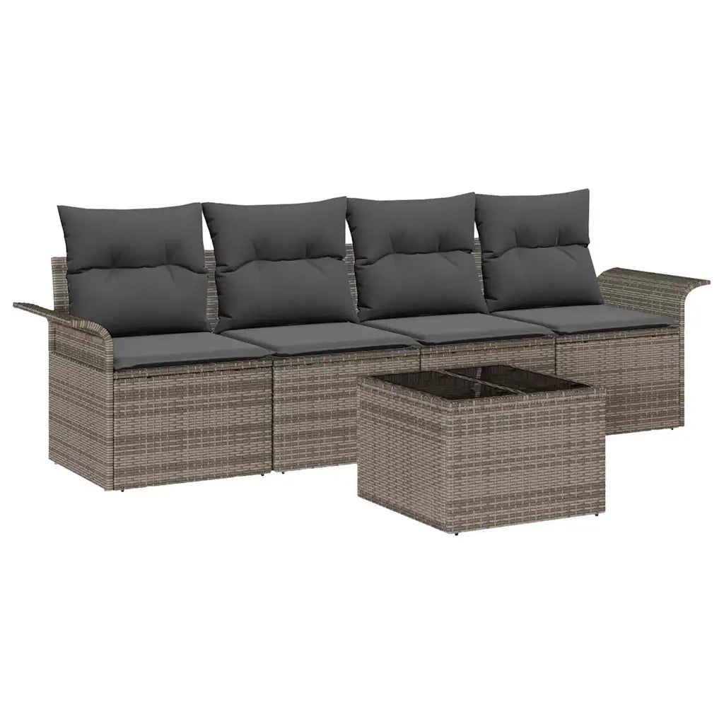 Set di divani con cuscino 5 pcs Grigio polyrattan 3345229