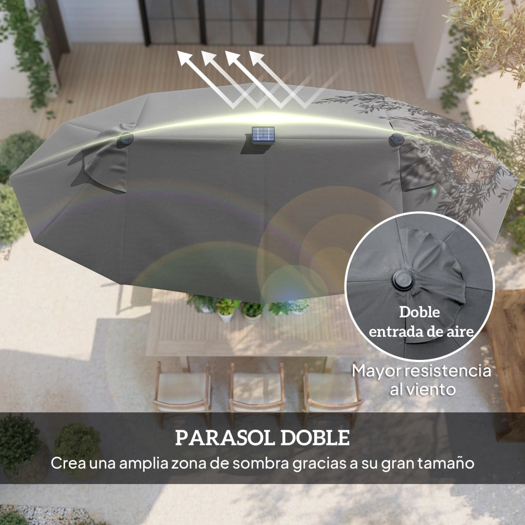 Ombrellone Doppio da Giardino con LED Solari ¨C Xylo ¨C 295x150x219 cm Grigio Inclinabile