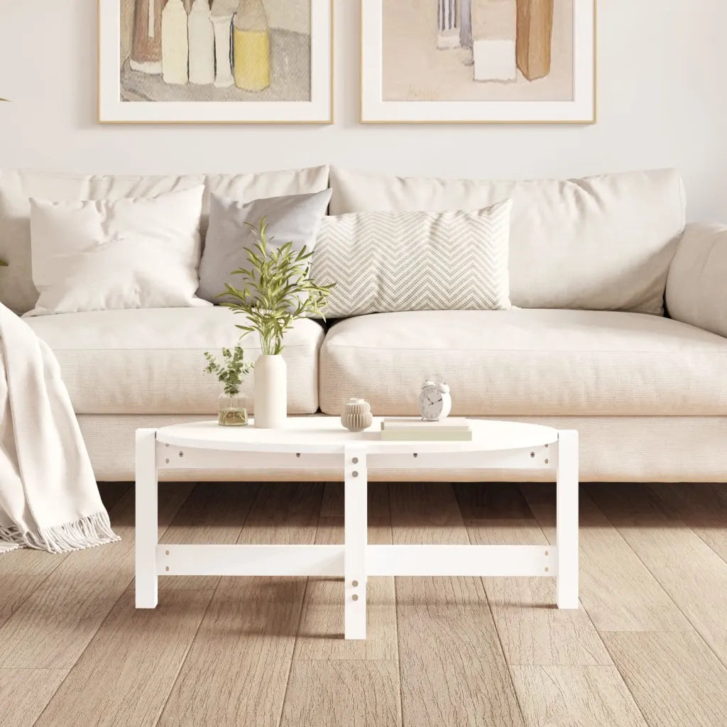 Tavolino da Salotto Bianco 87x48x35cm in Legno Massello di Pino 822323