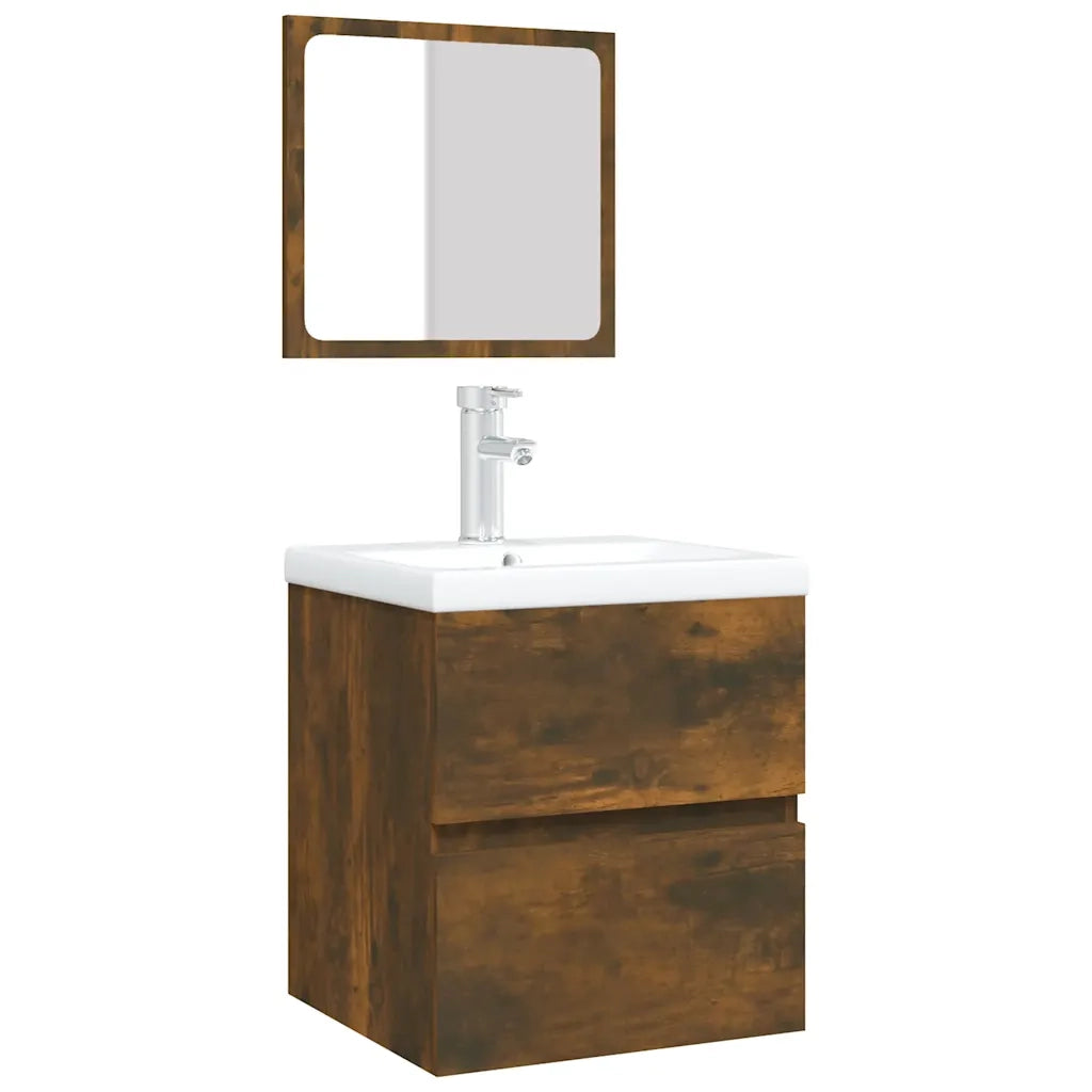 Mobile da Bagno con Lavabo e Specchio Rovere Fumo