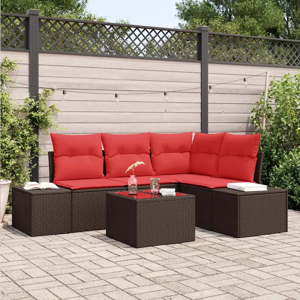 Set Divano da Giardino Marrone e Rosso polyrattan 3355723