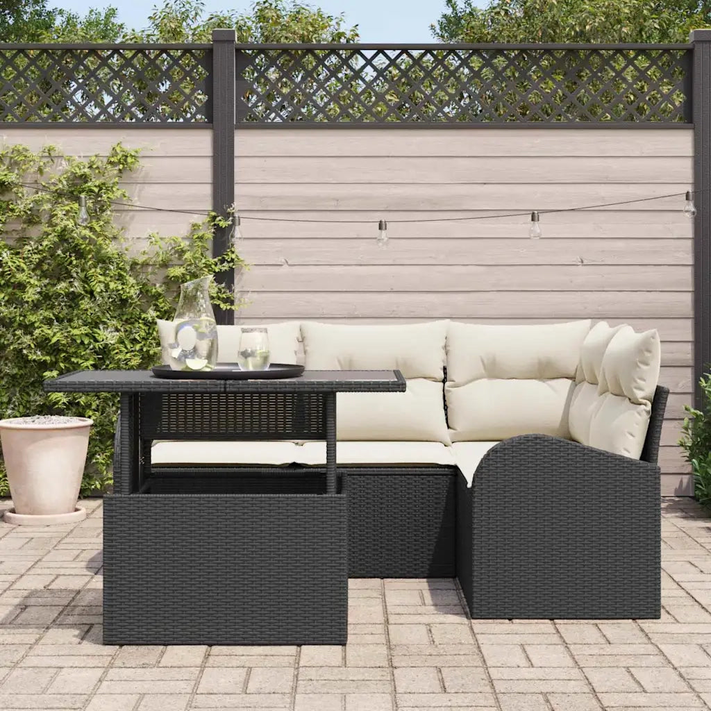 Set Divano da Giardino con cuscino 5 pcs Nero Poly Rattan